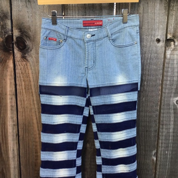 Vintage 90s Le more translucent blue flared denim jeans womens size 7 - Picture 2 of 11